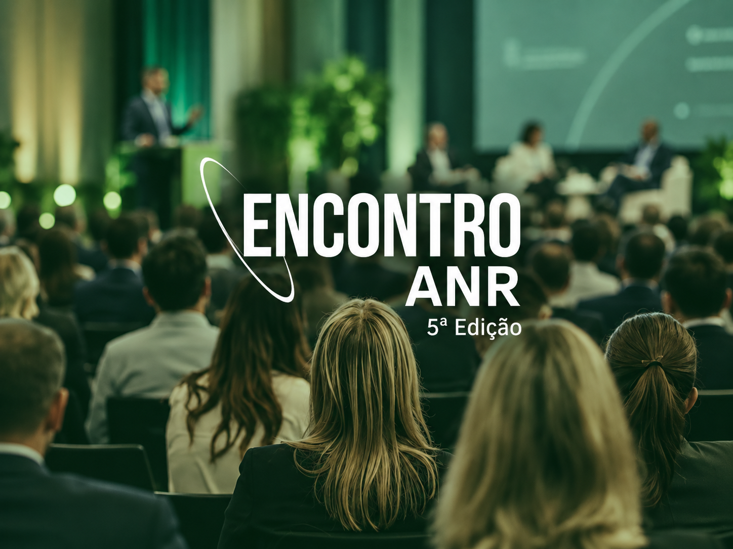 Identidade visual do Encontro ANR apresentada em uma conferência