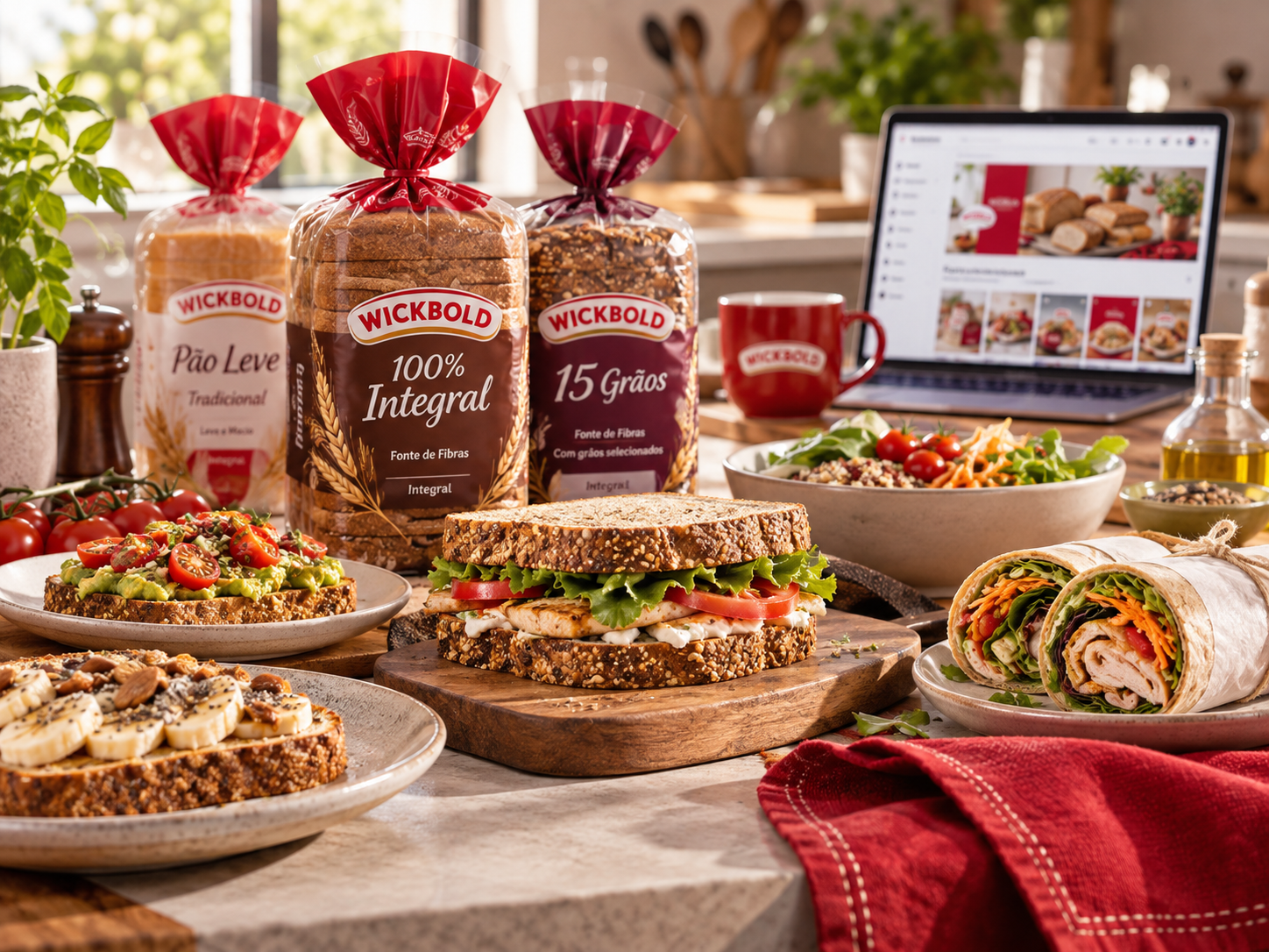 Produtos Wickbold apresentados em uma composição de café da manhã